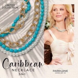 Park Lane Caribbean Gold and Turquoise three strand Necklace